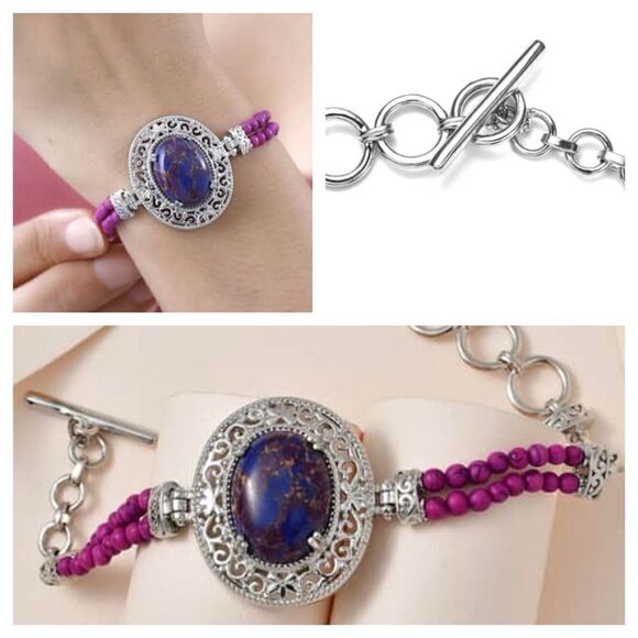 Karis Mojave Purple Turquoise Toggle Clasp Stainless Steel Bracelet - Picture 1 of 4